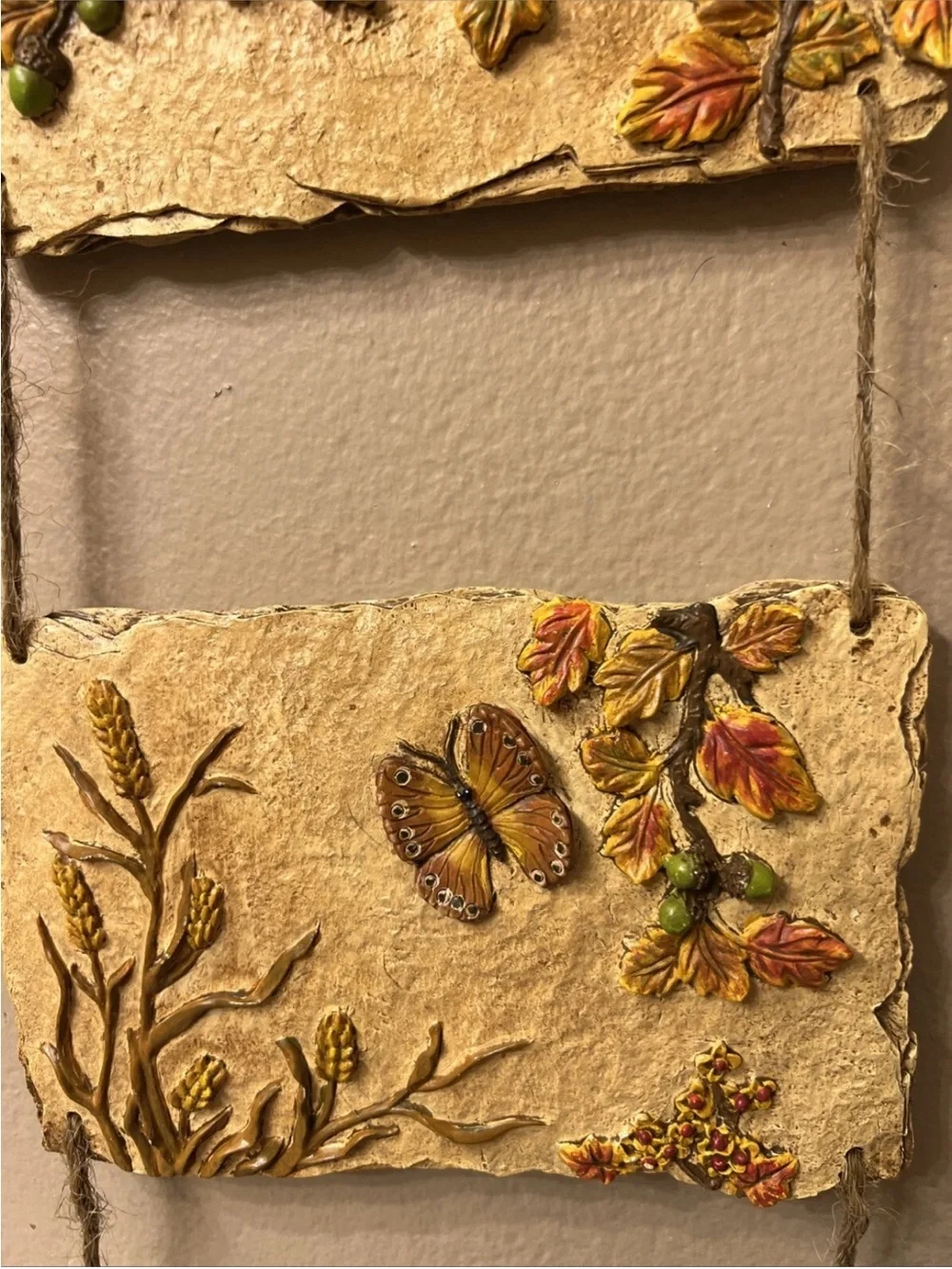 Fall Harvest Wall Hanging Vintage Pumpkins Mouse Butterfly Bird Charming 22